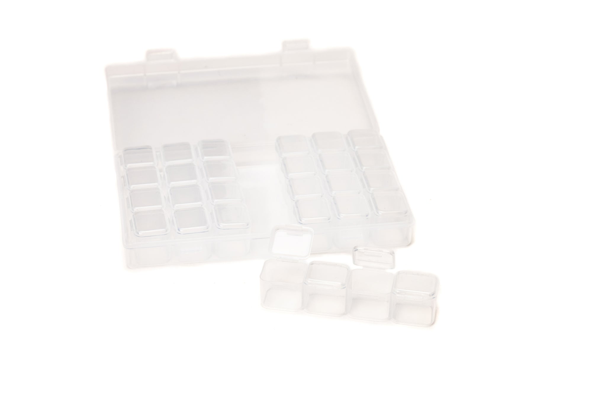 ZOQINI Bead Organizer Box, 28Pcs Small Clear Plastic Storage Containers, 1  Large Craft Organizer Box, 1 Sheet Label, Mini Parts Storage Solution for